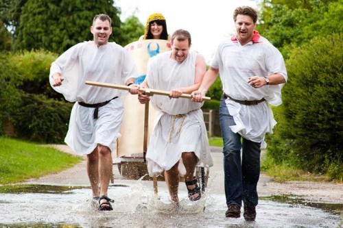 Competitors in the Village Fayre Chariot Race